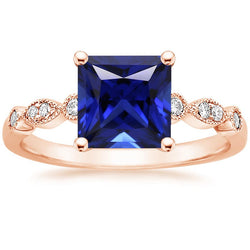 Engagement Ring Princess Sapphire Sri Lankan and Natural Earth Mined Diamonds 5.25 Carats