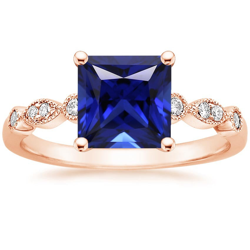 Ladies Sparkling Engagement Ring Princess Sapphire Sri Lankan and Diamonds