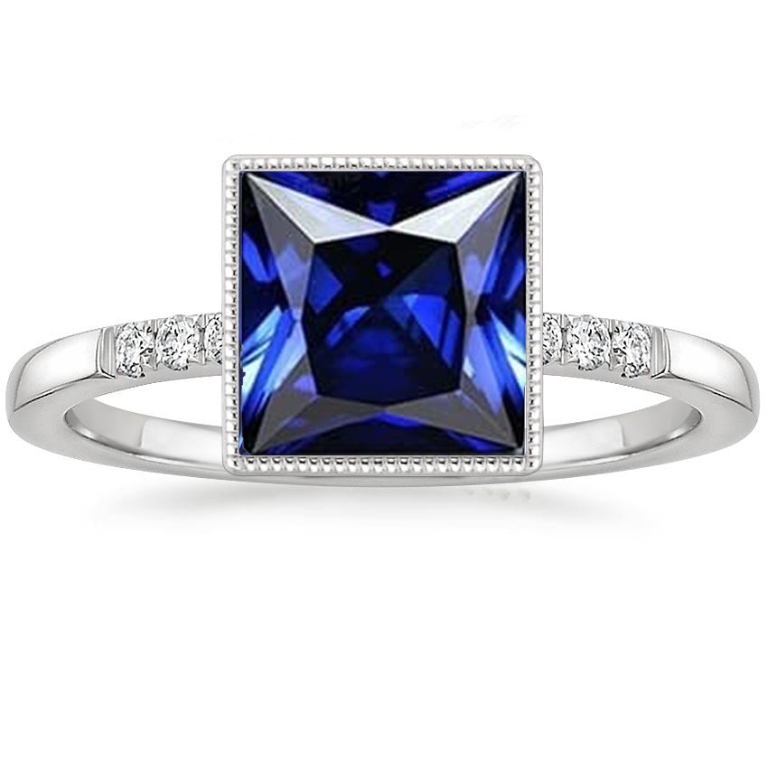 Best Quality LAdies Diamond Ring With Accents Vintage Style Blue Sapphire