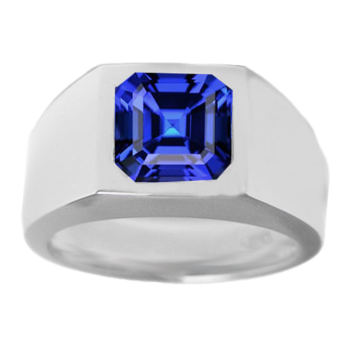 Solitaire Men's Ring Gypsy Flush Set Blue Sapphire Asscher Cut 1.50 Carats 