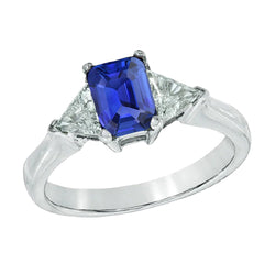 Trillion Natural Earth Mined Diamond Sapphire Ring 2 Carats Ceylon Sapphire 3 Stone Prongs