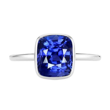 New Amazing Design Solitaire Cushion Sapphire Ring Bezel Set  Gemstone Jewelry