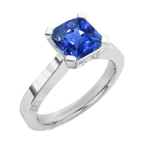 Solitaire Gold Ring Radiant Natural Blue Sapphire Half bazel fancy Engagement   4 Prong