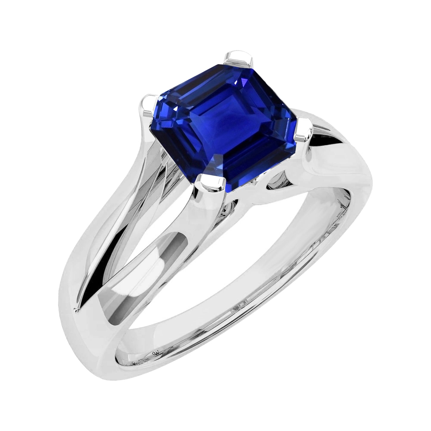 True classic fancy Solitaire Ring Split Shank Asscher Cut Srilanka Sapphire