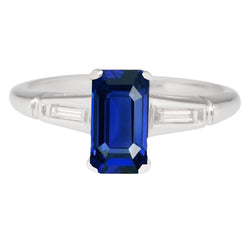 Emerald Sapphire Three Stone Ring Small Baguette Diamonds 2.75 Carats
