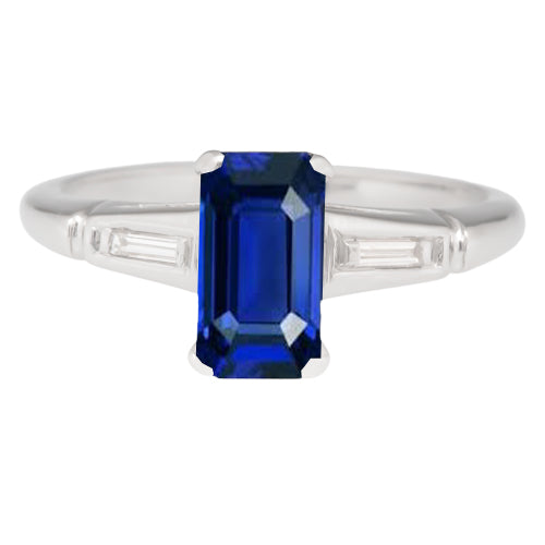 Emerald Sapphire Three Stone Ring Small Baguette Diamonds  Best amazing weeding  