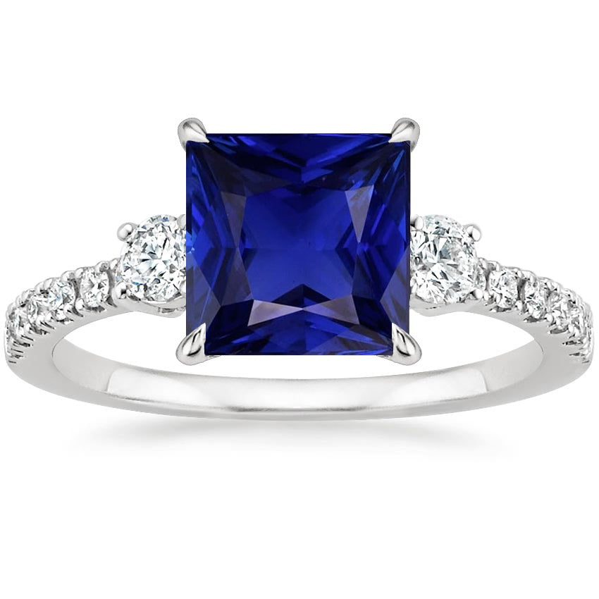 New Amazing LAdies Weeding Blue Sapphire Solitaire With Accents Princess Cut Gemstone