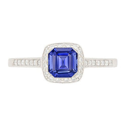 Round Natural Earth Mined Diamond Halo Asscher Blue Sapphire Engagement Ring 1.75 Carats