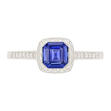 Asscher Blue Sapphire Engagement Ring