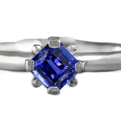 3.50 Carats Blue Sapphire Solitaire Ring Radiant Cut White Gold 14K