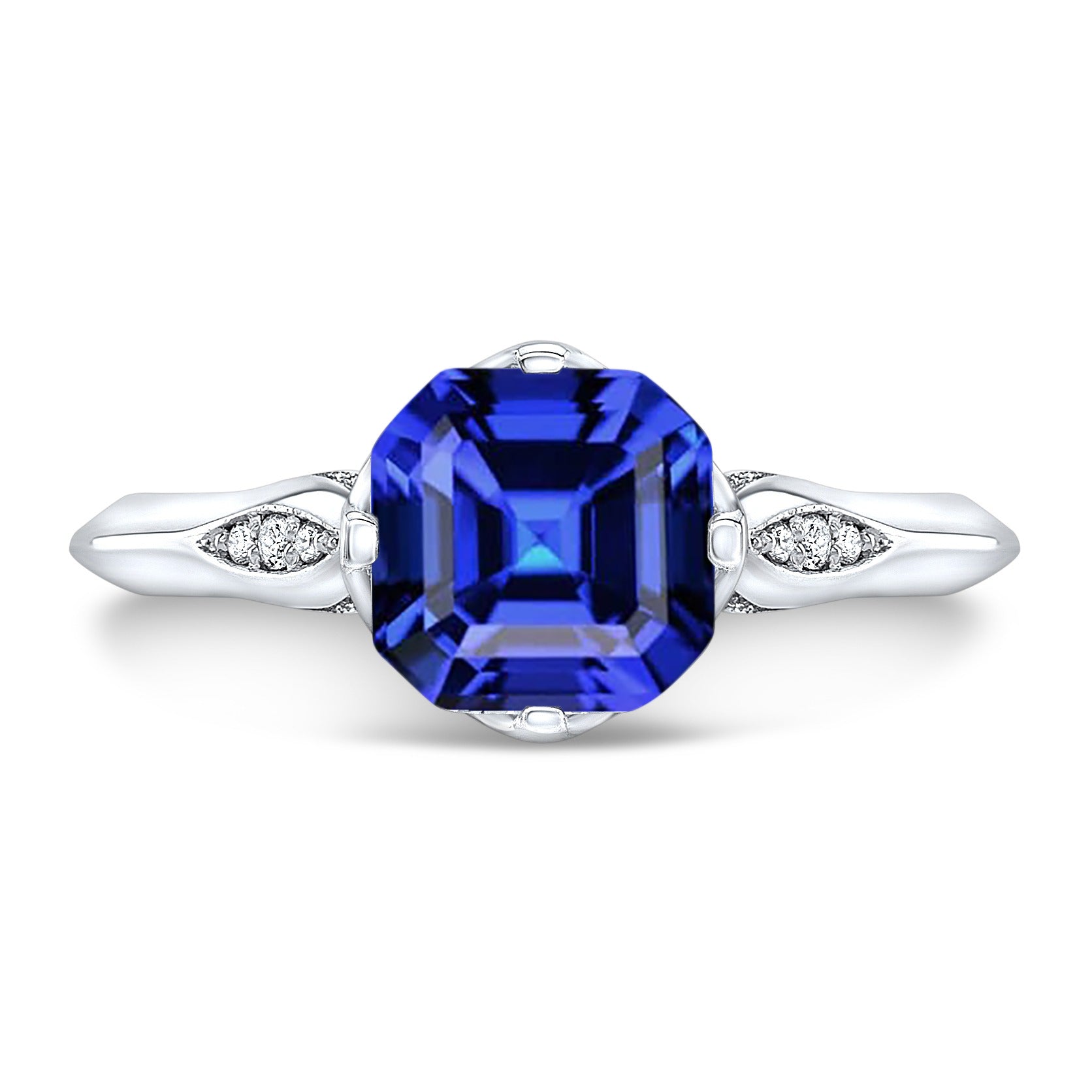  Lady’s Brilliant Engagement  Round Diamond Sapphire Anniversary Ring