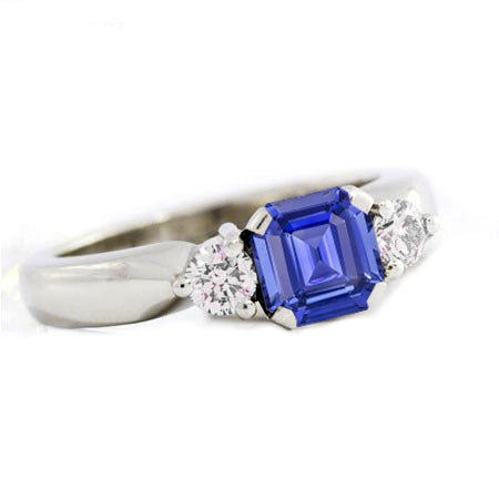  Women Jewelry Sparkling Unique    3 Stone Round Diamond Asscher Sapphire Ring