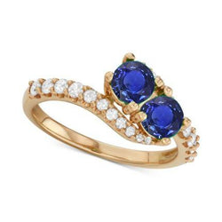 Round Natural Earth Mined Diamond & Blue Sapphire Ring Twisted Shank Gold 2.50 Carats