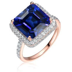 Halo Sapphire Engagement Ring Two Tone 14K 6 Carats Pave Set Natural Earth Mined Diamonds