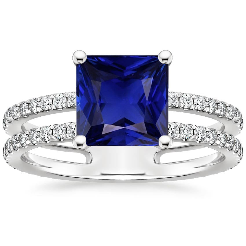 Diamond Ring Princess Cut Antique Lady’s   Sapphire With Accents Split Shank
