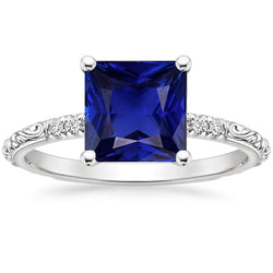 Natural Earth Mined Diamond Jewelry Vintage Style Blue Sapphire Ring Accented 5.25 Carats