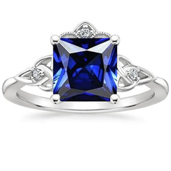 Womens Small Diamond Gold Ring Vintage Style Blue Sapphire 5.25 Carats