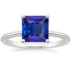 Solitaire Gemstone Engagement Ring 5 Carats Blue Sapphire Princess Cut