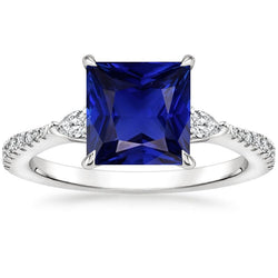 Solitaire Princess Blue Sapphire Pear & Round Natural Earth Mined Diamond Accents 6 Carats