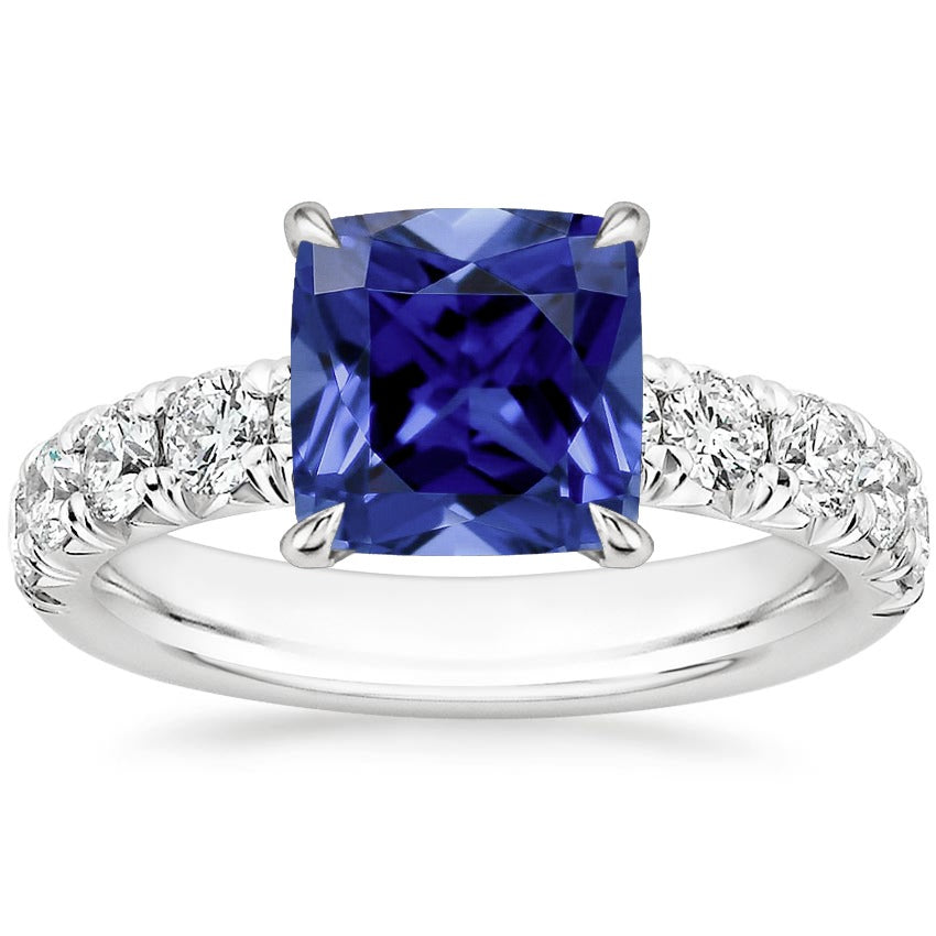 White Gold Females Stylish  Sri Lankan Sapphire Cushion Cut With Accents