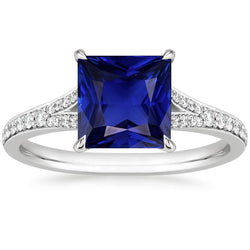 Solitaire Gemstone Ring Princess Blue Sapphire With Accents 6 Carats