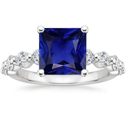 Women Solitaire Ring With Accents 6 Carats Princess Cut Blue Sapphire