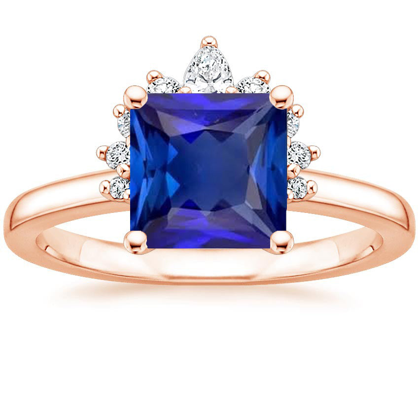 Gorgeous Ladies Stylish Diamond Engagement Ring Half Halo Princess Blue Sapphire