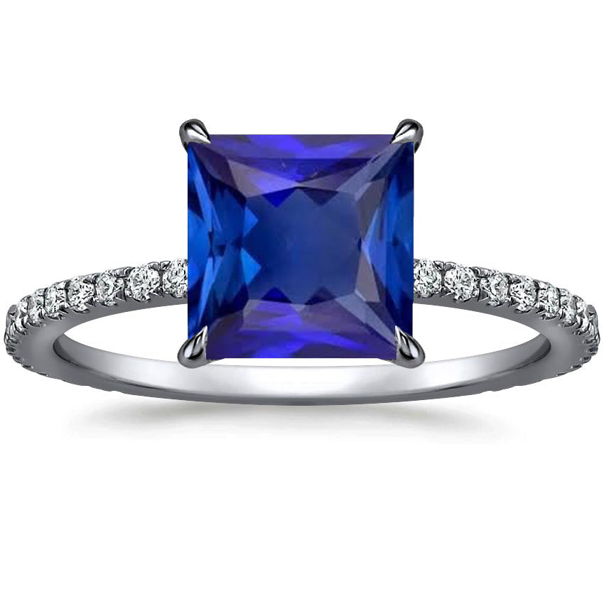 New Gorgeous Ladies Stylish Blue Sapphire Engagement Ring With Pave Diamond Accents