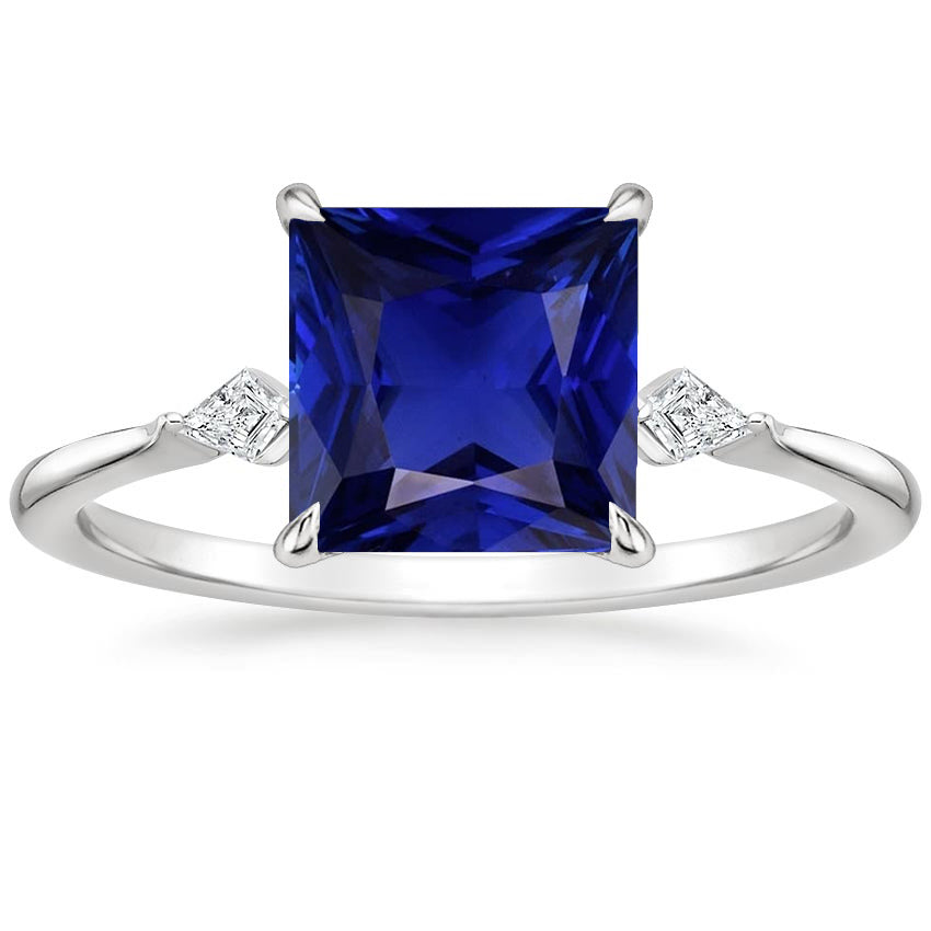 Best Quality Gorgeous Ladies Stylish Women's Diamond Ring Princess Blue Sapphire