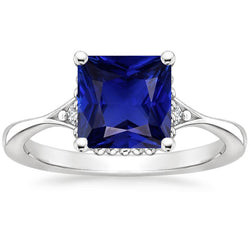 Gold 3 Stone Natural Earth Mined Diamond & Blue Sapphire Ring Split Shank 5.25 Carats