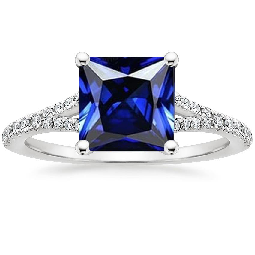 Gorgeous fancy Princess Cut Solitaire Gemstone Ring With Pave Diamond Accents
