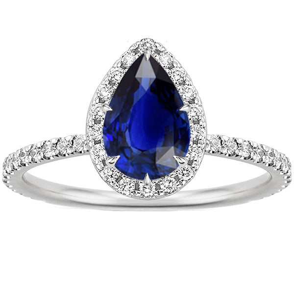 Best Amazing Halo Diamond Ring Teardrop Style Blue Sapphire With Accents