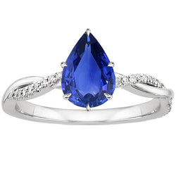 Women Engagement Natural Earth Mined Diamond Ring & Pear Blue Sapphire White Gold 5 Carats