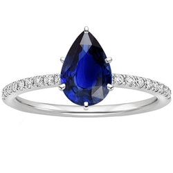 Gold Solitaire Ring With Accents Sri Lankan Sapphire Pear Cut 5 Carats