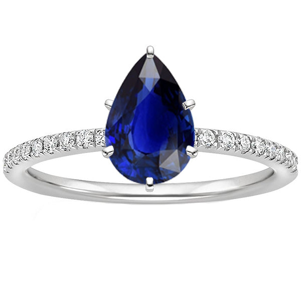 New Stylish ladies Gold Solitaire Ring With Accents Sri Lankan Sapphire Pear