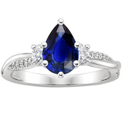 Gold Gemstone Ring Pear Blue Sapphire & Round Diamonds 5.50 Carats