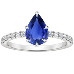 Blue Sapphire & Natural Earth Mined Diamond Anniversary Ring Pear Cut Accented 5 Carats