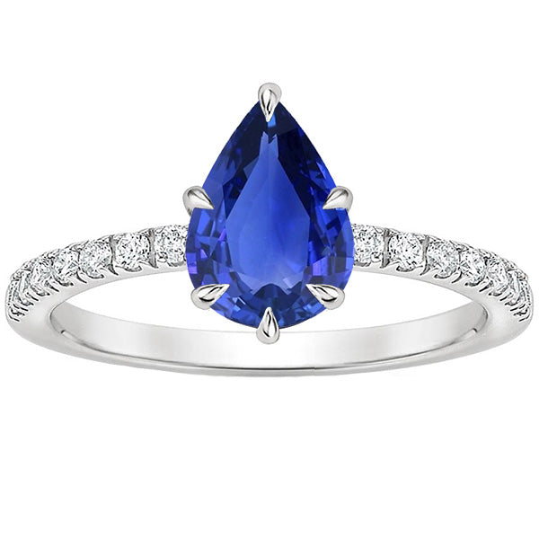 Princess Cut High Blue Sapphire & Diamond Anniversary Ring Pear Cut Accented