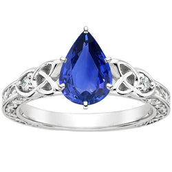 Diamond 3 Stone Ring Pear Ceylon Sapphire Vintage Style 4.25 Carats