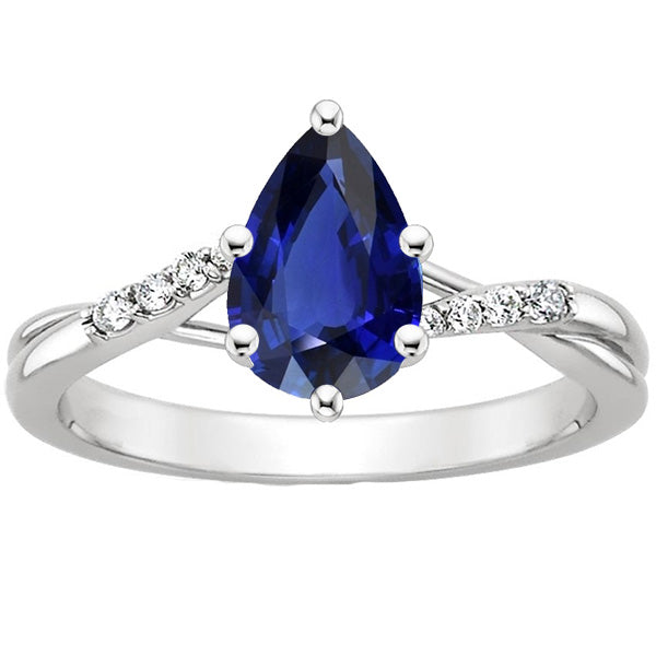  Princess Cut High Sparkling Diamond Engagement Ring With Pear Blue Sapphire
