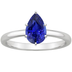 Blue Sapphire Solitaire Ring 4 Carats Gemstone White Gold 14K