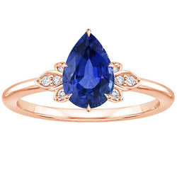 Ladies Blue Sapphire Gemstone Ring 4.50 Carats Pear Cut With Accents