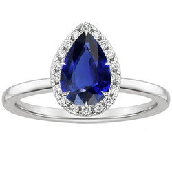Halo Engagement Diamond Pear Ceylon Sapphire Ring 5 Carats White Gold