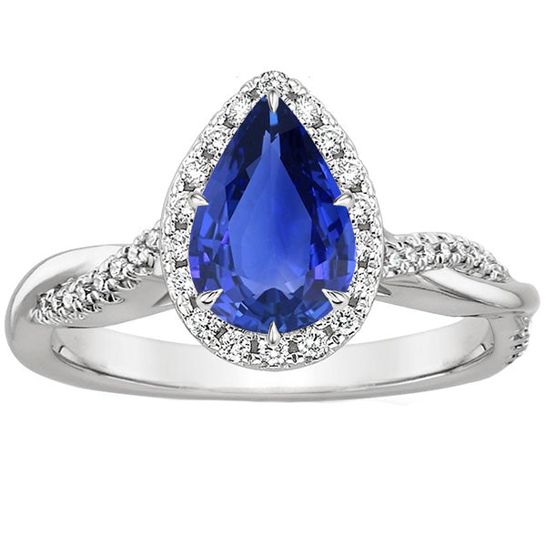 New Amazing Stylish Diamond Halo Blue Sapphire Solitaire With Accents Ring