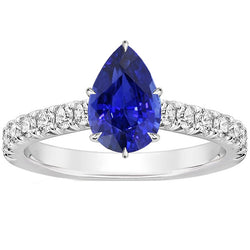 White Gold Gemstone Ring With Accents Pear Ceylon Sapphire 5.50 Carats