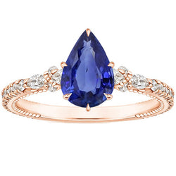 Rose Gold Diamond Ring Pear Ceylon Sapphire Vintage Style 5.50 Carats