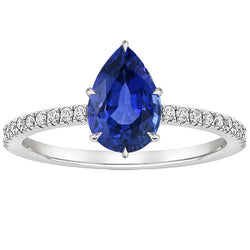 Diamond & Pear Solitaire Ring Blue Sapphire With Accents 5.25 Carats
