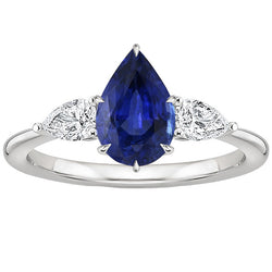 Pear Diamond Anniversary Ring 3 Stone Blue Sapphire Prongs 4.50 Carats