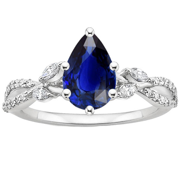 Sparkling Unique Blue Sapphire Anniversary Ring Marquise & Round Diamonds