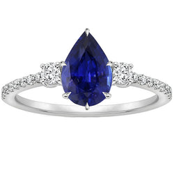 Natural Earth Mined Diamond Anniversary Ring Pear Blue Sapphire 3 Stone Style 5.50 Carats